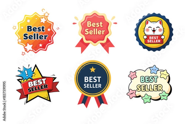 Obraz collection of colorful stickers with text that says best seller.