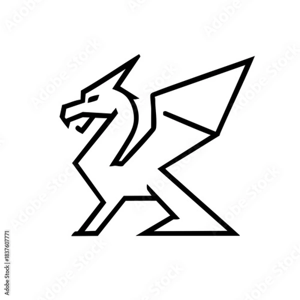 Fototapeta Abstract geometric dragon outline, modern minimalist concept