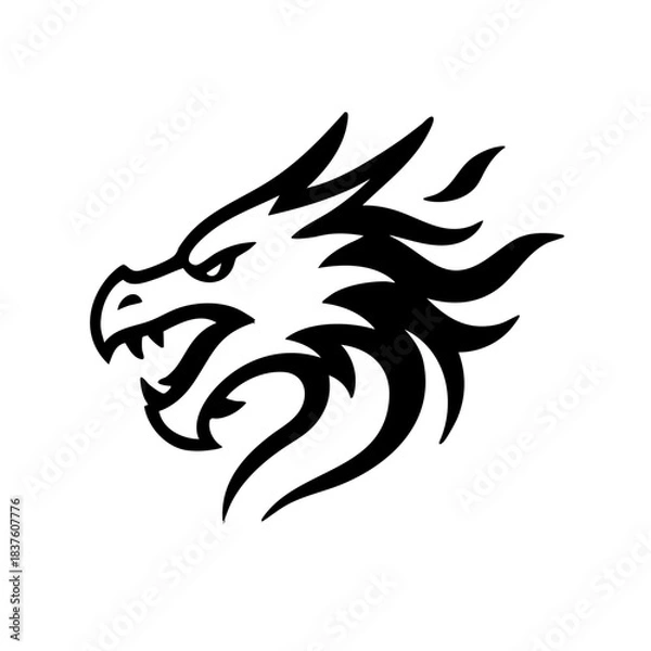 Fototapeta Aggressive dragon head outline with flame elements