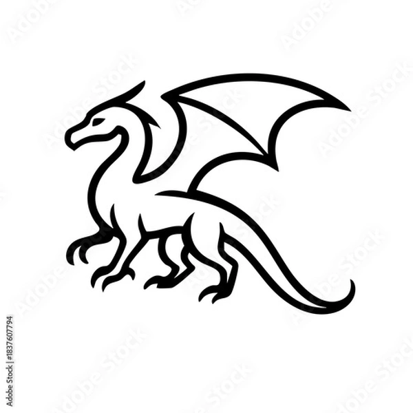Fototapeta Full-body dragon outline in dynamic pose