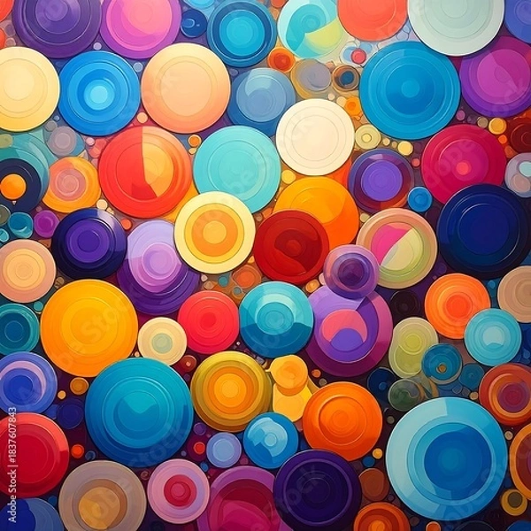 Fototapeta Colorful circles of varying sizes overlapping on a background