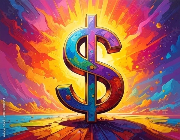 Fototapeta Colorful illustration featuring a vibrant dollar sign against a radiant background