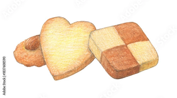 Fototapeta クッキー3つ　水彩色鉛筆イラスト