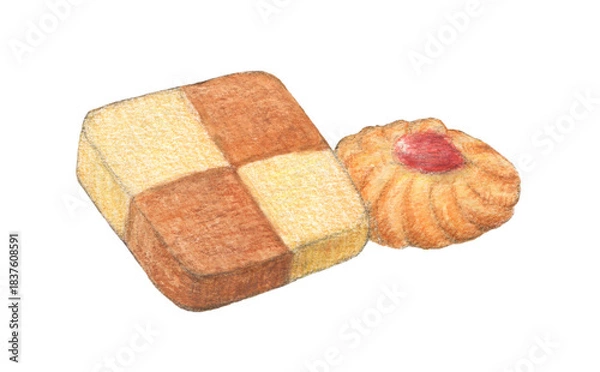 Fototapeta クッキー2つ　水彩色鉛筆イラスト