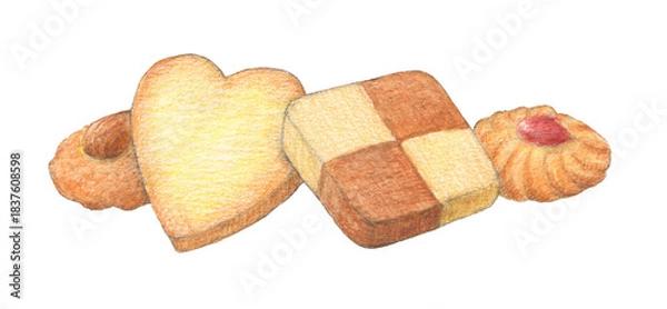 Fototapeta クッキー4つ　水彩色鉛筆イラスト