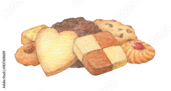 Fototapeta クッキーいろいろ　水彩色鉛筆イラスト