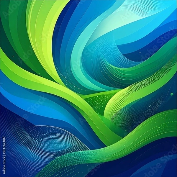 Fototapeta Abstract flowing design with green, blue, and teal color gradients