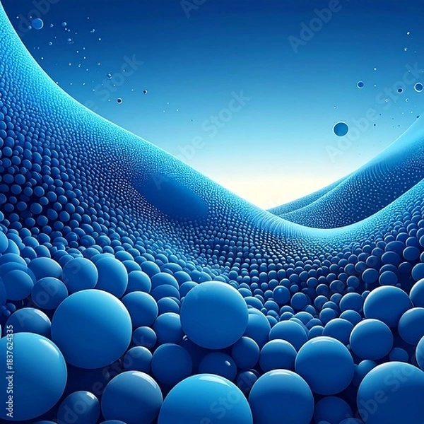 Fototapeta Abstract landscape with rolling wave-like forms made of blue spheres
