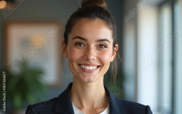 Fototapeta Beautiful positive office manager ai generated. High quality