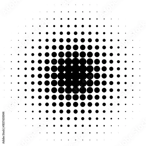 Fototapeta Halftone Pattern of Concentric Circles with Gradual Size Transition on White Background, Graphic Design Element