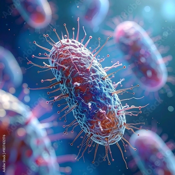 Fototapeta Close-up view of a microscopic, rod-shaped cell with intricate details