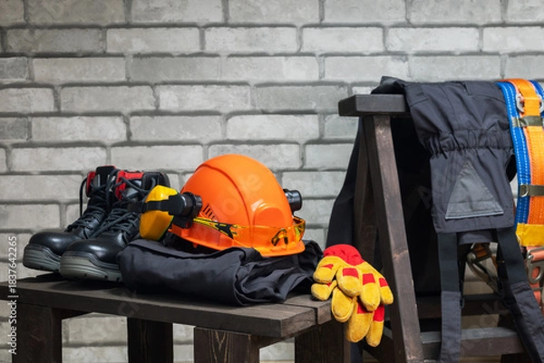 Obraz  Industrial safety equipment to protect personal safety with copy space. Work safety protection concept.