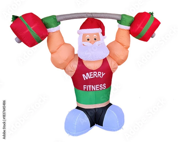 Obraz inflatable santa claus lifting weights isolated