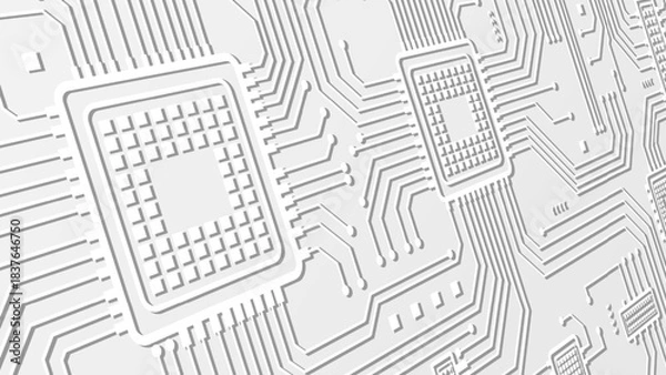 Obraz Abstract White Circuit Board Background With Clean Microchips And Lines Vector Design
