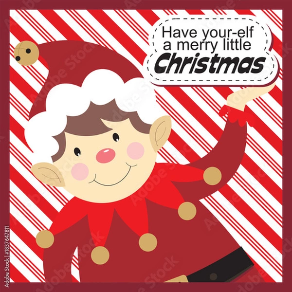 Obraz Christmas card with cute elf