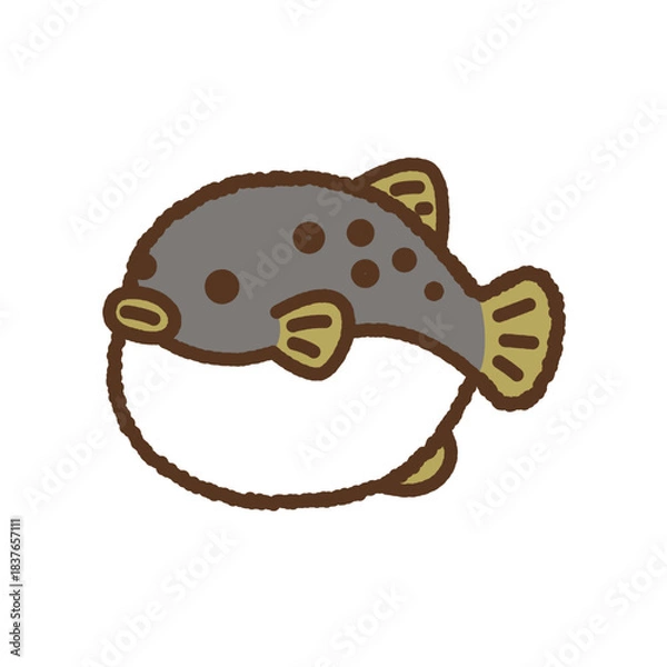 Obraz 手書き風の生き物単品アイコンイラスト　河豚