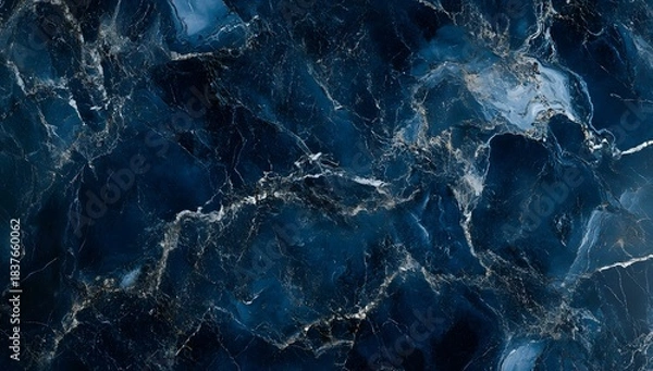 Fototapeta Deep blue marble surface with detailed natural patterns and fine veins.