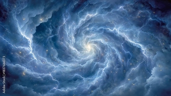 Obraz Abstract Swirling Blue Nebula Galaxy.