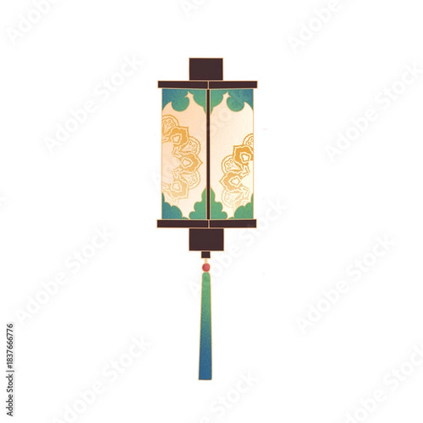 Fototapeta Elegant Asian Hanging Decorative Lantern Illustration with Pattern Details