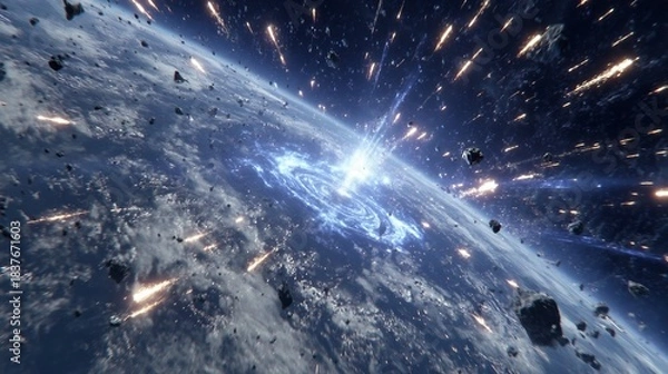 Fototapeta Earth Under Attack From Space Debris.