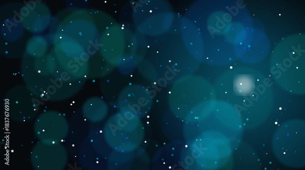 Fototapeta Abstract Dark Teal Blue Bokeh Background with Glowing Luminous Particles