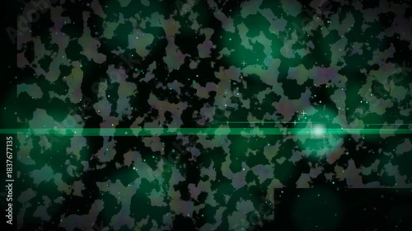 Fototapeta Dark Green Abstract Background with Camouflage Bokeh and Digital Lens Flare.