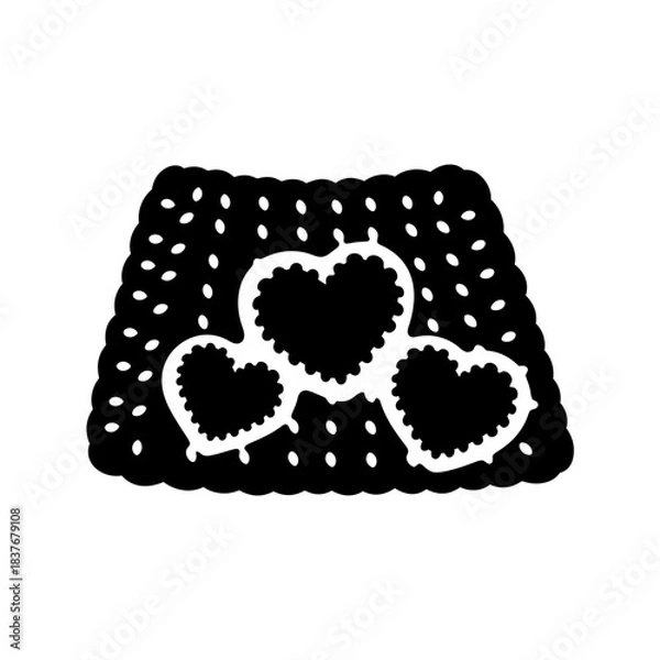 Fototapeta Three heart silhouette vector illustration on a crocheted blanket pattern isolated on white background