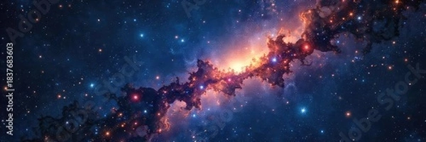 Obraz Two star constellations mirroring each other, celestial twins, a cosmic dance of light years apart, mirroring galactic formations, stunning night sky imagery , twin stars, astrology, galaxy