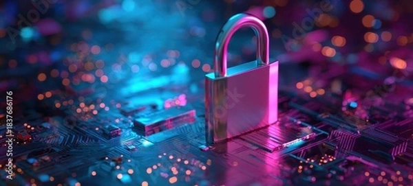 Obraz The Padlock on Circuit Board Representing Cybersecurity Data Protection and Digital Privacy