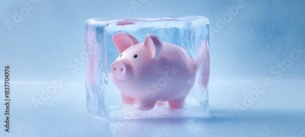 Obraz The Piggy Bank Encased in Ice Symbolizing Frozen Savings and Financial Uncertainty