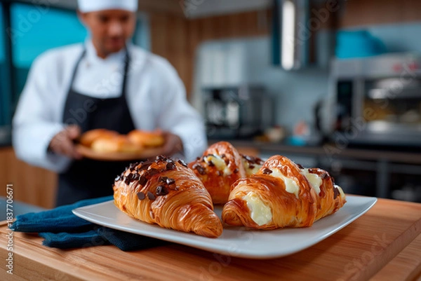 Obraz Chef baking fresh croissants for National Pastry Day