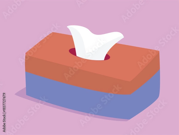 Fototapeta Box of Tissues: A close-up shot of a tissue box, with a tissue partially pulled out, sitting against a simple and calm background. The image evokes feelings of comfort, hygiene, and everyday life.