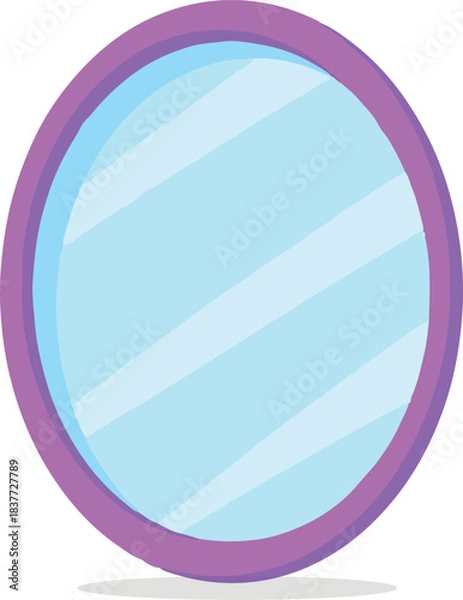 Fototapeta Circular Mirror: A minimalist image of a round, purple-framed mirror, its surface reflecting a serene sky.