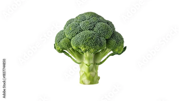 Obraz Isolated fresh broccoli floret on a white background, showcasing its vibrant green hue and intricate texture for healthy eating concept