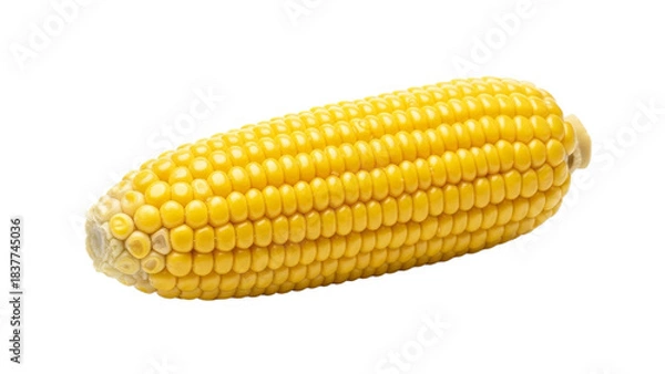 Obraz Golden kernels shimmer on a single, de-husked corn ear, showcasing nature's perfect symmetry and the promise of delectable culinary creations