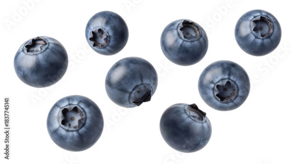 Obraz Isolated ripe blueberries showcasing their freshness and delectable appearance against a pristine white backdrop inviting healthy eating