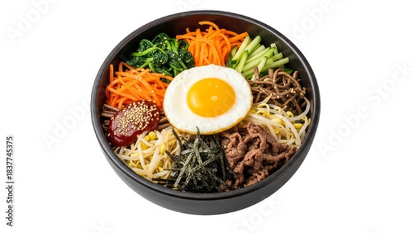 Obraz Vibrant bibimbap creation showcasing various fresh, nutritious ingredients for a delicious korean culinary adventure in a bowl