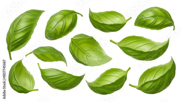 Obraz Realistic depiction of vibrant green basil leaves, perfect for culinary themed designs and artistic vegetable herb compositions that evoke freshness