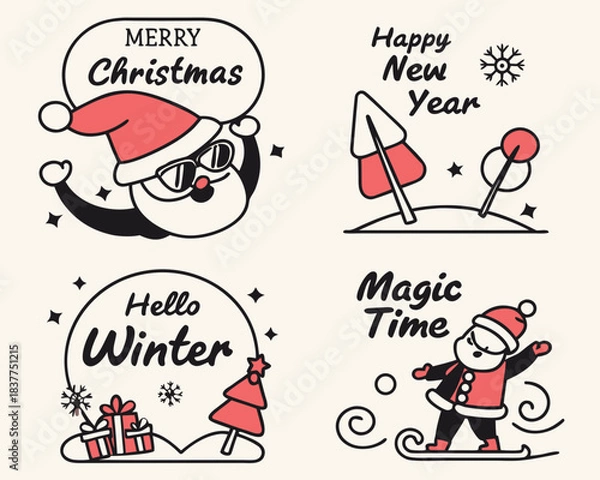 Fototapeta Christmas and new year holiday vector set Vector