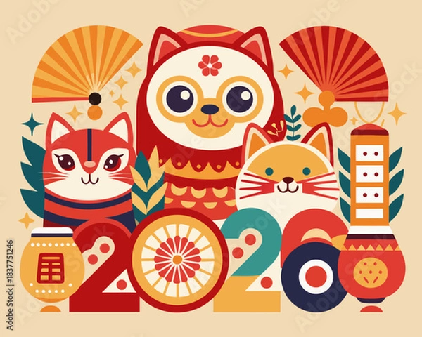 Fototapeta 2020 new year celebration with folk animals Vector