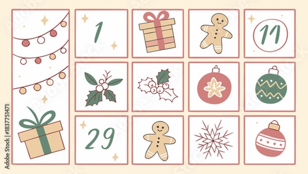 Fototapeta Christmas advent calendar illustration Vector