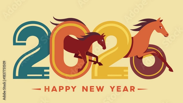 Fototapeta New year 2026 with dynamic horses Vector