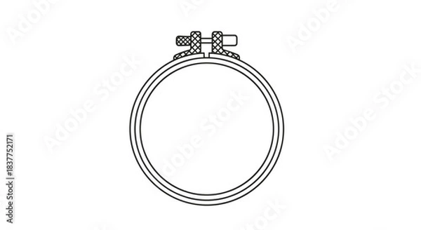 Fototapeta A simple black line art illustration of an adjustable wooden embroidery hoop, shown empty and ready for a craft project.