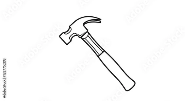 Fototapeta A simple black line art drawing of a classic claw hammer, a common hand tool for construction, DIY projects, and repairs.