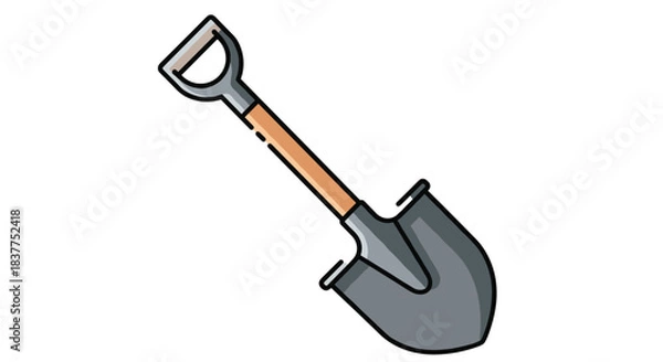 Fototapeta A simple and colorful cartoon icon of a sturdy shovel or spade with a wooden handle and a metal blade.