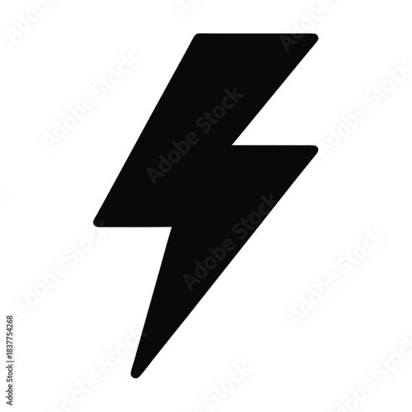 Fototapeta Simple, powerful lightning bolt icon in black against white background illustration