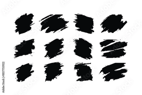 Fototapeta Abstract Black Paint Brush Strokes Set for Modern Graphic Design, Branding, Logo Creation, Poster, Social Media Content, Hand Drawn Art, Grunge Texture and Creative Background