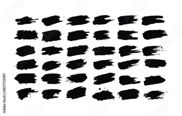 Fototapeta Black Paint Brush Stroke Marks Set for Modern Graphic Design, Branding, Logo Elements, Poster, Social Media Content, Hand Painted Art, Grunge Texture and Creative Background