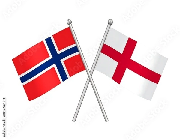 Obraz Two flags from different nations are crossed over a white background