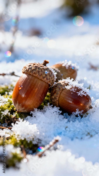 Obraz acorns in the snow
